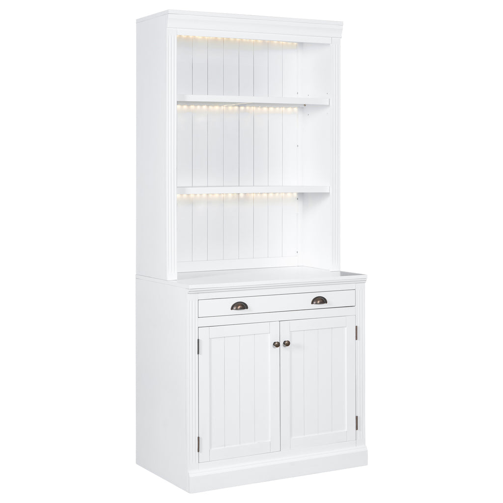 83.4'Tall Bookshelf with 3 pieces LED Lighting, Modern Bookcase with 2 Doors and 1 Drawer,Storage Bookcase with Open Shelves for Living Room,Home Office,White - Grand Goldman Shop
