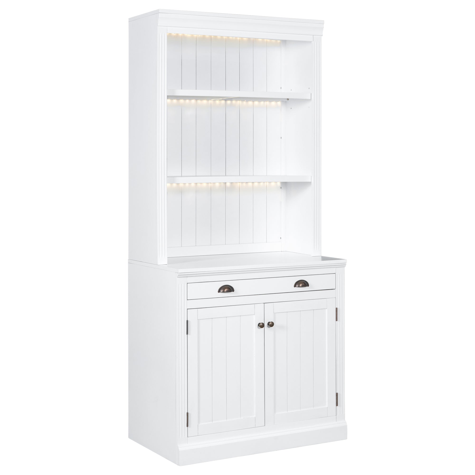83.4'Tall Bookshelf with 3 pieces LED Lighting, Modern Bookcase with 2 Doors and 1 Drawer,Storage Bookcase with Open Shelves for Living Room,Home Office,White - Grand Goldman Shop