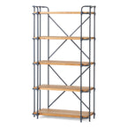 Yorktown Industrial 5-Shelf Bookcase with Metal Pipework and Solid Fir in Natural Finish - Grand Goldman Shop
