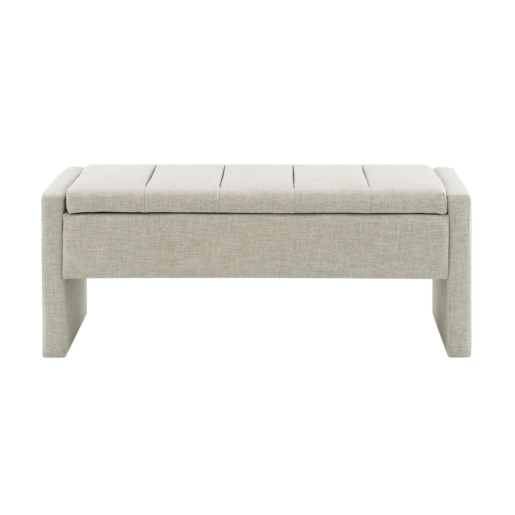 Modern Upholstered Bed End Bench with Storage, Comfy Light Grey Linen Foot Rest for Living Room and Bedroom - Grand Goldman Shop