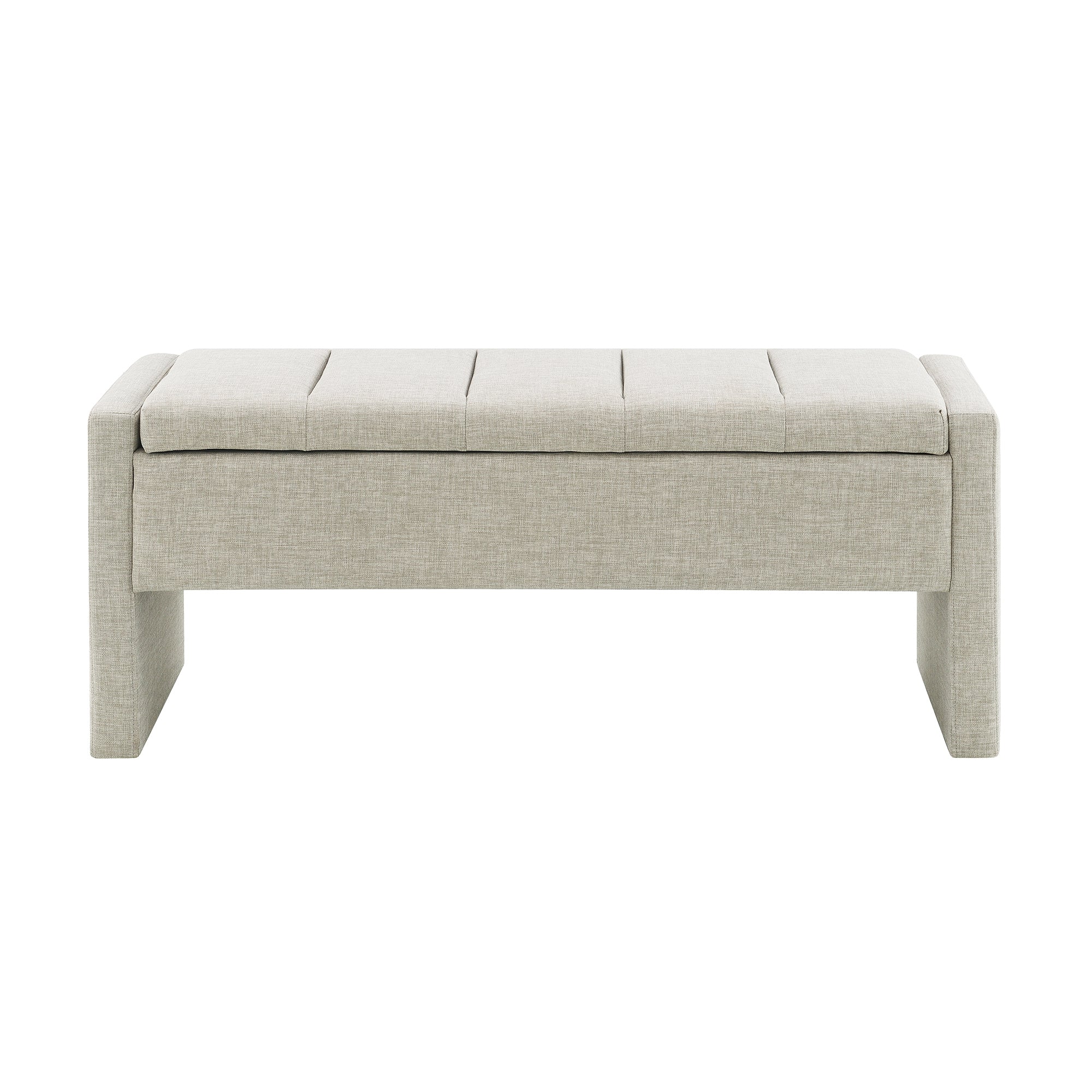 Modern Upholstered Bed End Bench with Storage, Comfy Light Grey Linen Foot Rest for Living Room and Bedroom - Grand Goldman Shop