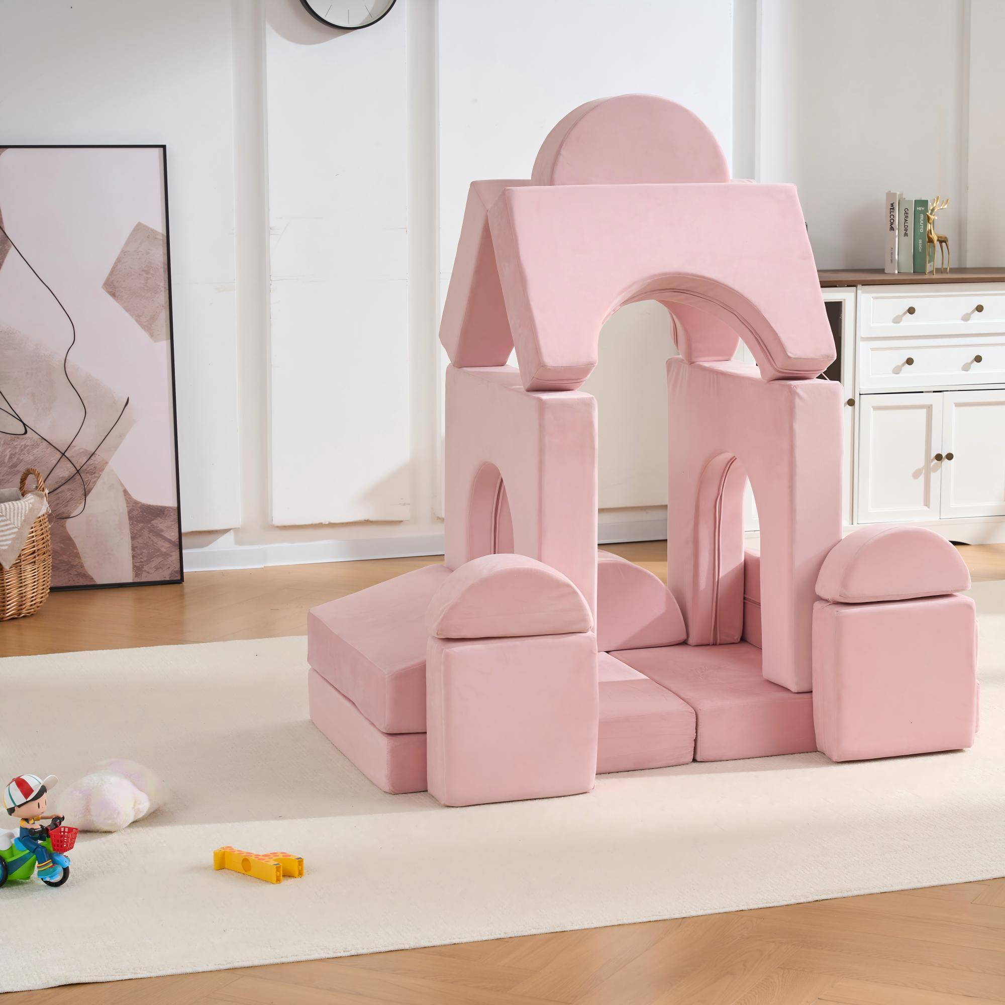 Stylish 14 PCS Modular Kids Play Couch, Child Sectional Sofa, Versatile Toddler Soft Building Blocks Sofa Playset for Playroo