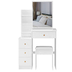 29.2' Small Space Left Bedside Cabinet Vanity Table + Cushioned Stool, Extra Large Right sliding mirror, Multi Layer High Capacity Storage, Practical Fashionable Dresser, EPA, GCC, UL Certificate - Grand Goldman Shop