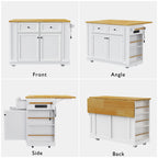 48 inch Kitchen Island with Drop Leaf,Power Outlet,Internal Storage Rack,Rolling Kitchen Storage Cart on 5 Wheels with 5 Open Side Racks for Kitchen,White (Old SKU N707P257057W)(Not Include Stools) - Grand Goldman Shop
