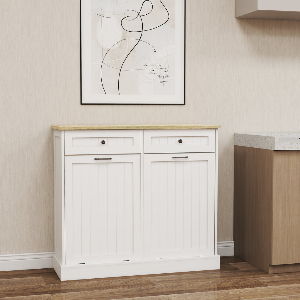 Two Drawers and Two-Compartment Tilt-Out Trash Cabinet Kitchen Trash Cabinet-White - Grand Goldman Shop