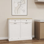 Two Drawers and Two-Compartment Tilt-Out Trash Cabinet Kitchen Trash Cabinet-White - Grand Goldman Shop