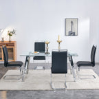 A modern minimalist rectangular glass dining table with tempered glass tabletop and silver metal legs, suitable for kitchens, restaurants, and living rooms,63'*35.4'*30' - Grand Goldman Shop