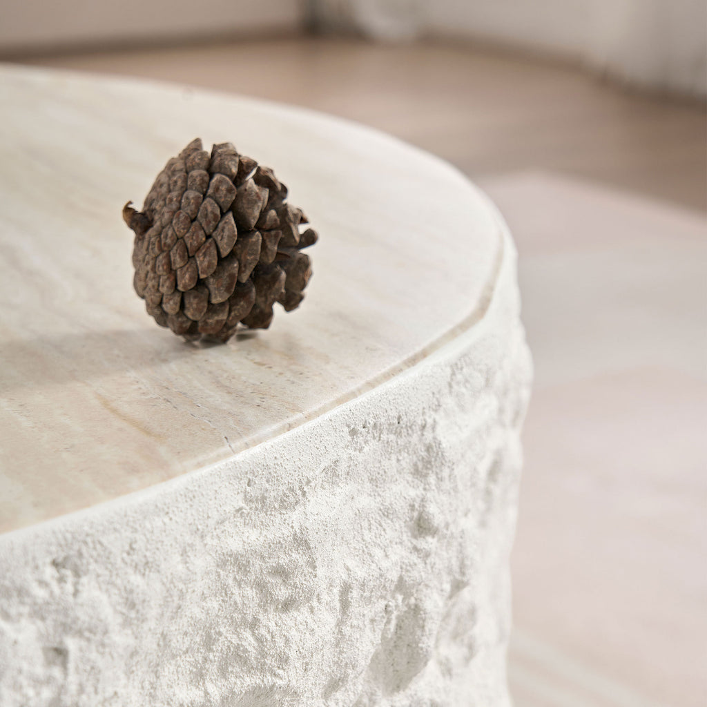 35.43''Fiberglass Round Center Coffee Table for Living Room Vintage Table,Imitation Stone Table front of the Sofa,Modern Design Coffee Table for Office,Apartment,No Need Assembly - Grand Goldman Shop