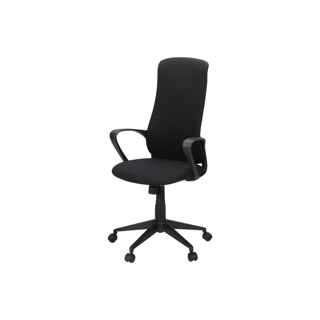 Contemporary Office Chair with Adjustable Height, Armrests, Swivel, Ergonomic Design in Black Fabric and Metal, Modern Work C