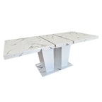Extendable Dining Room Table for 6-10 Modern White Faux Marble Wooden Expandable Kitchen Table w/Dual Column Pedestal Base, Large Rectangle Dining Table - Grand Goldman Shop