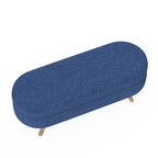Ottoman Oval Storage Bench with Rubber Wood Legs in Blue Linen with Foam Padding - Grand Goldman Shop