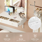 Floating Makeup Vanity Desk with Mirror & 3-Color Lights, Wall Dressing Table with Power Outlet, Compact vanity, Large Storage, White - Grand Goldman Shop