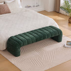 Modern Upholstered Armless Bed Bench with Channel Tufting in Green Chenille, 69.7' Wide - Grand Goldman Shop