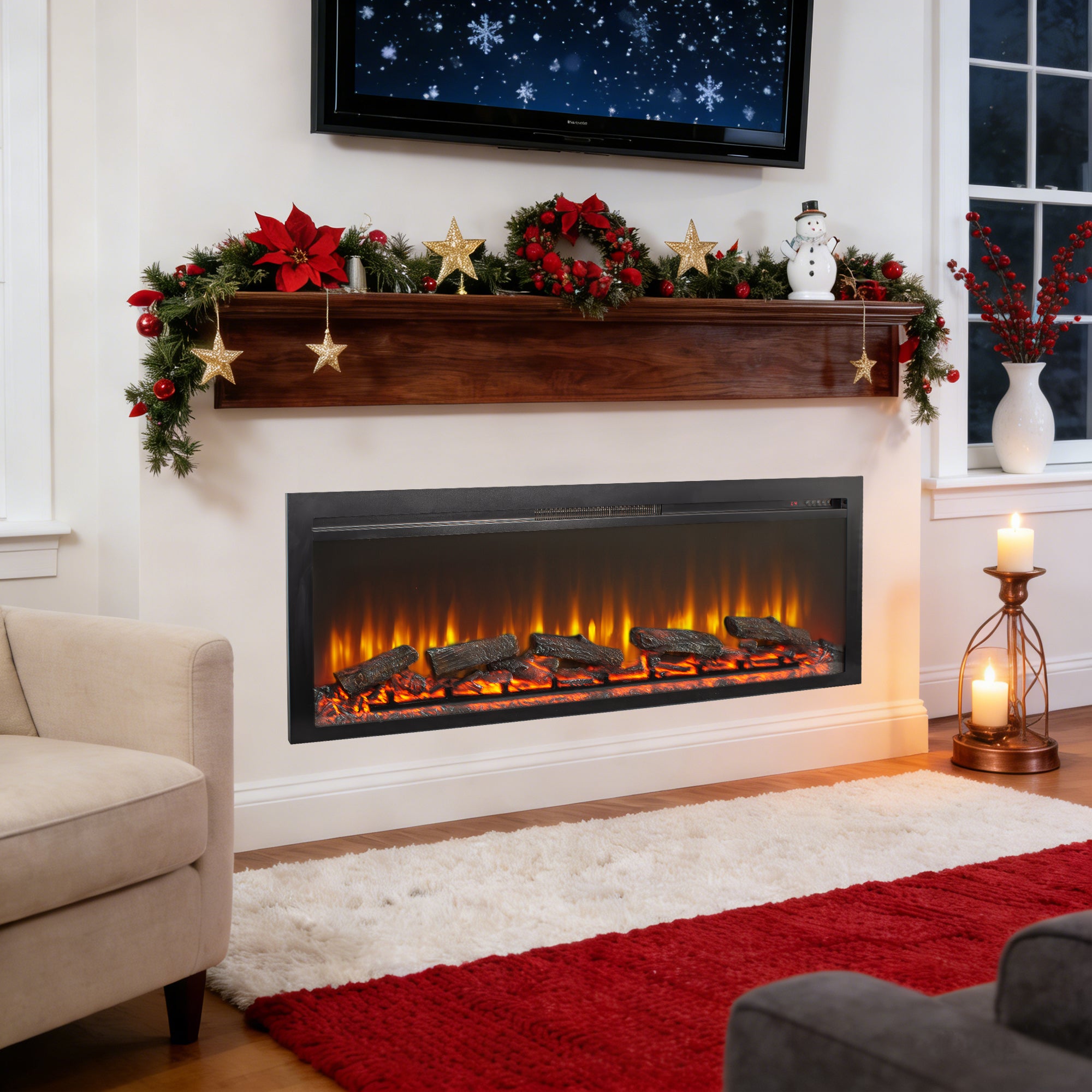 54 inch in wall recessed electric fireplace with remote and multi color flame & emberbed - Grand Goldman Shop