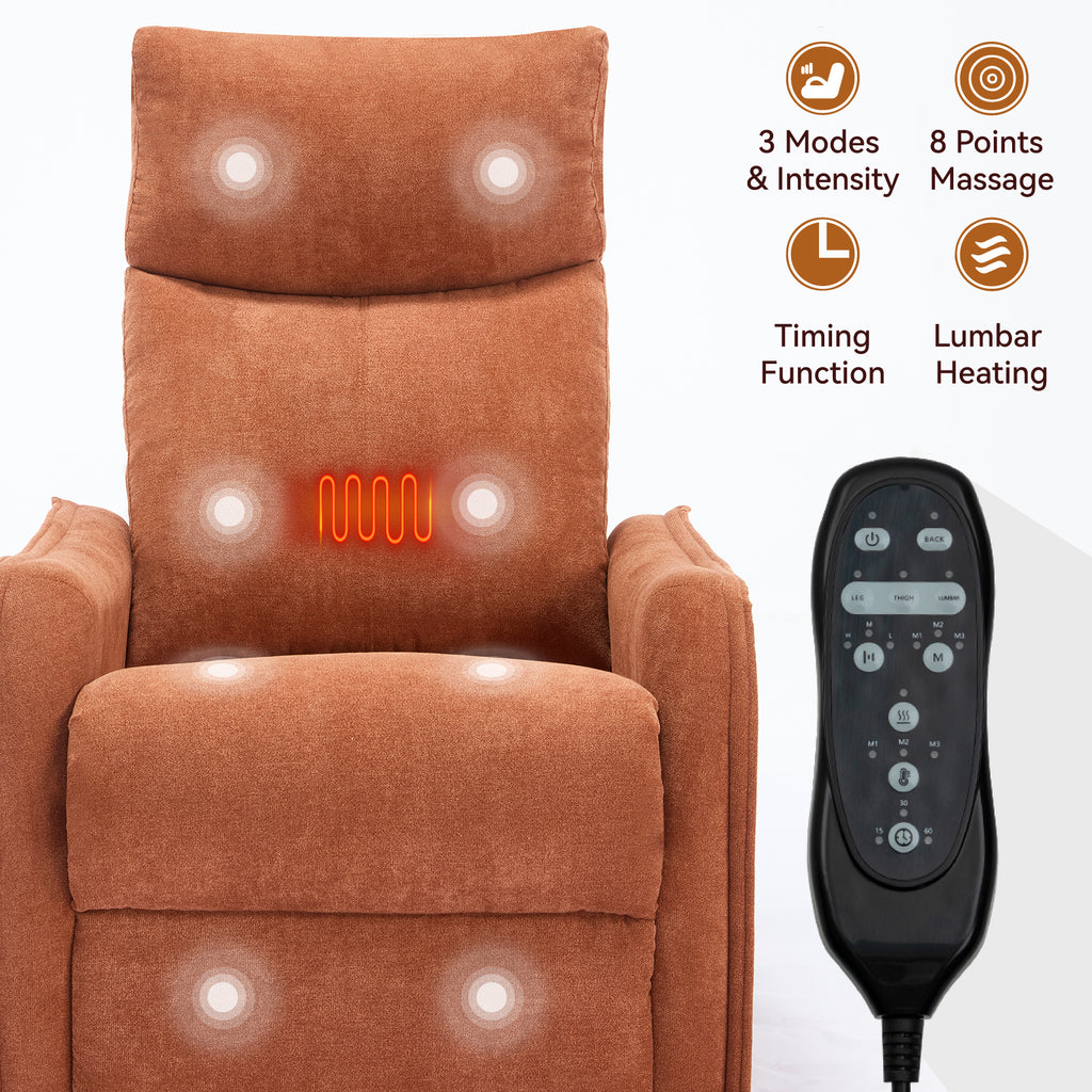 Heat Massage Manual Recliner Chair with Rocker and Swivel in Fabric for Living Room, Orange - Grand Goldman Shop
