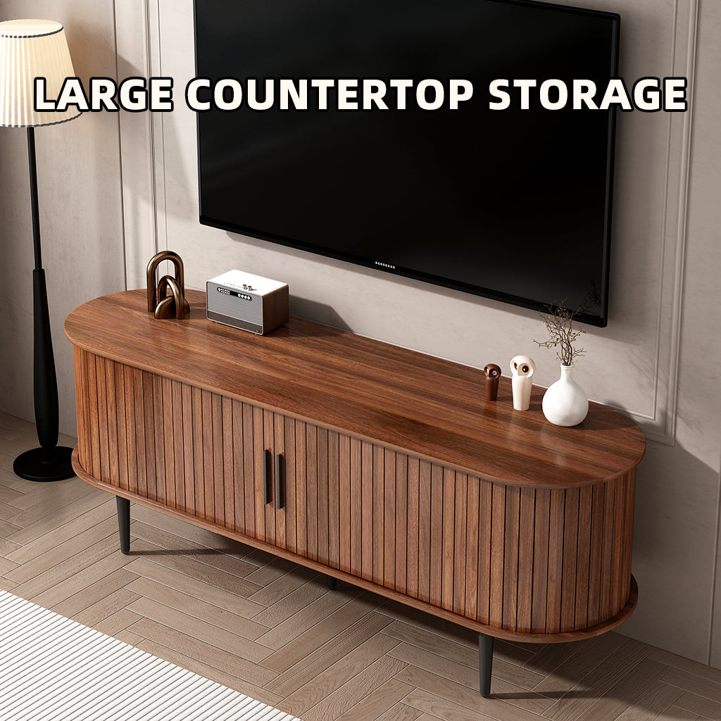 TV Stand, 55' Modern TV Console Table with Storage Compartment and Sliding Door, Gaming Entertainment Center with Cabinet for Living Room, Bedroom, Office (Walnut) - Grand Goldman Shop