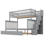 Spacey Twin over Full Bunk Bed with Trundle and Staircase, Grey - Grand Goldman Shop