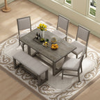 TREXM 6-Piece Retro Dining Table Set for 6, 60' Wood Kitchen Table and Chairs Set of 4 with Bench Designed Trestle Base for kitchen & Dining Room (Gray) - Grand Goldman Shop