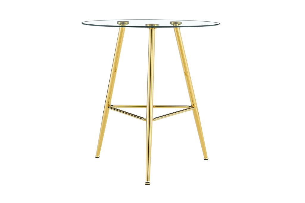 36 Inch Height Bar Table, 34 Inch Round Tempered Glass Top Pub Table with Chrome-Plated Golden Metal Legs, Modern Bistro Table for Kitchen Island/Bar/Cafe - Grand Goldman Shop