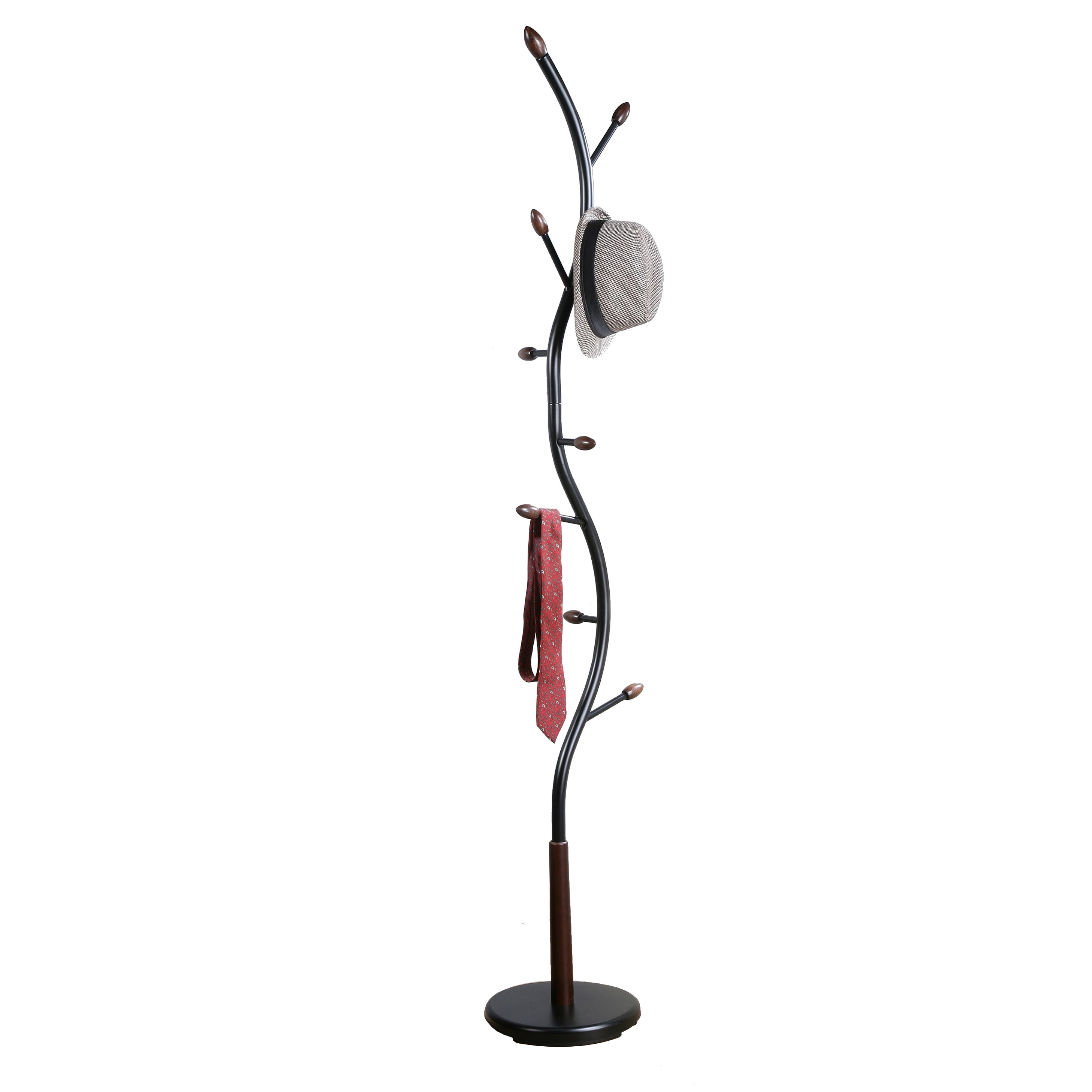 Arles Metal Black and Walnut Standing Coat Rack - Grand Goldman Shop