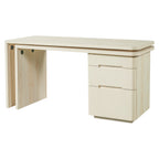 90' Modern L Shaped Desk in Natural Wood with 3 Drawers,360° Wood Rotating Desk,Executive Office Desk,Corner Desk,Office Stud