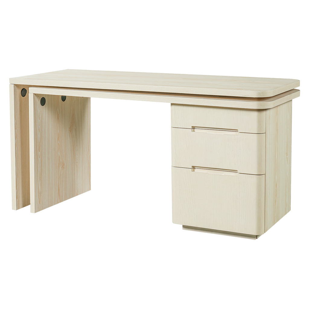 90' Modern L Shaped Desk in Natural Wood with 3 Drawers,360° Wood Rotating Desk,Executive Office Desk,Corner Desk,Office Stud