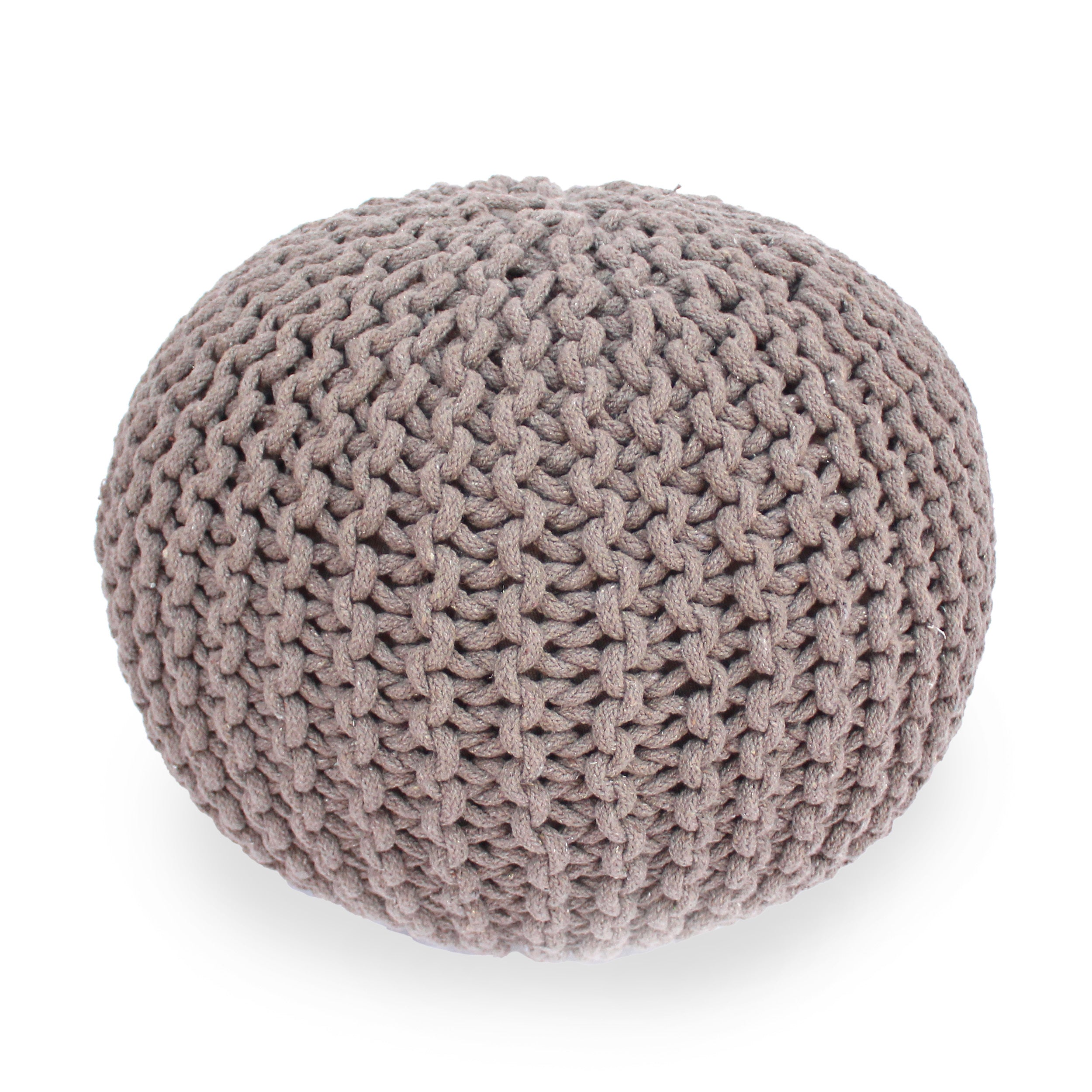 Moro Knitted Cotton Round Pouf with Pumpkin Shape in Brown, 20 x 20 inches - Grand Goldman Shop