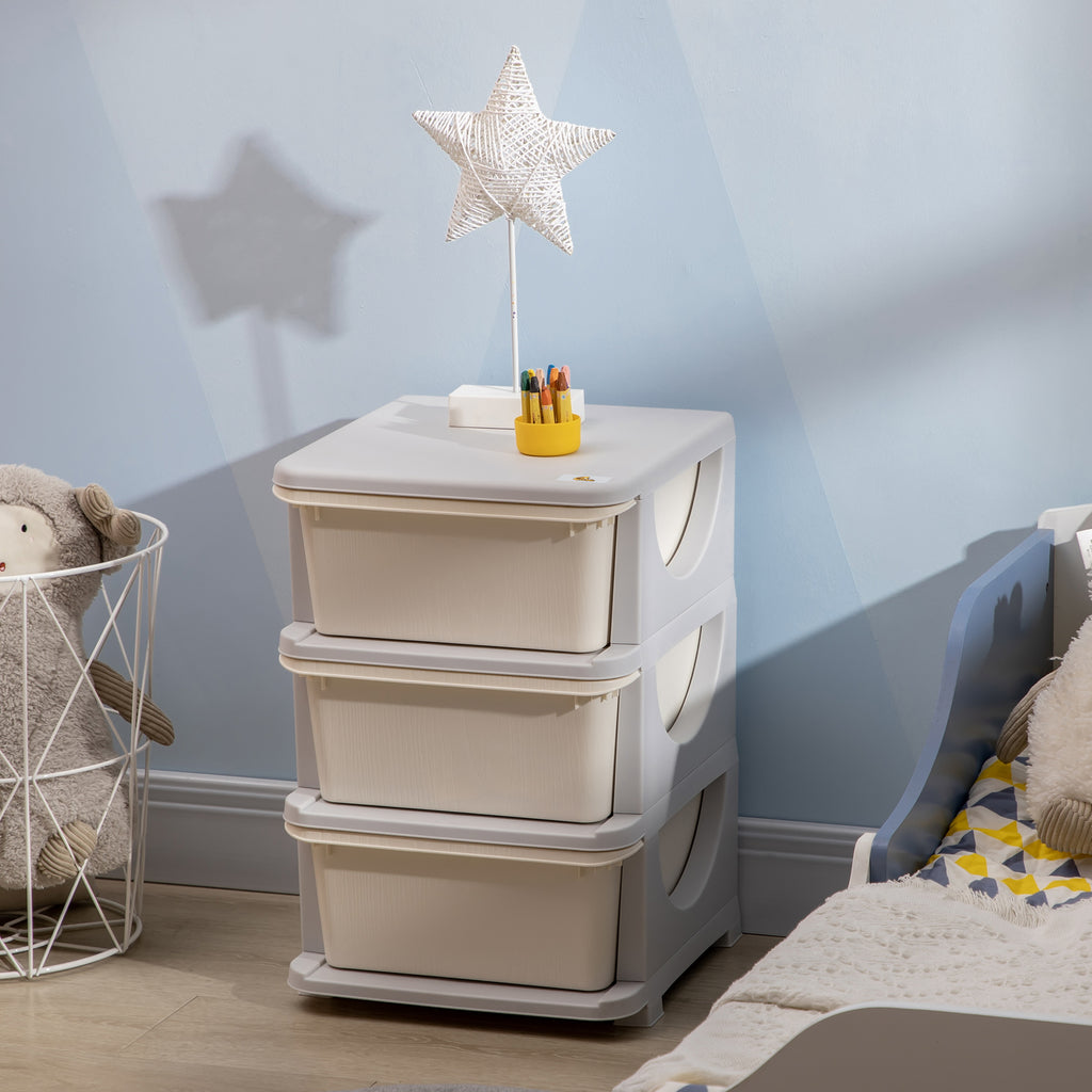 Qaba 3 Tier Kids Storage Unit, 3 Drawer Chest Toy Organizer Plastic Bins for Kids Bedroom Nursery Kindergarten Living Room fo