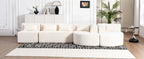 Modern Upholstered L-Shape Sofa with Chaise Lounge and Back Pillows, Beige Boucle Fabric, 144 inches - Grand Goldman Shop