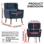Modern Accent Chair,Chenille Arm Chairs for Living Room,Upholstered Mordern Armchair,Comfy Soft Padded Lounge Chair in Small Space, Bedroom, w/Pillow, Solid Wood Leg (Dark Blue) - Grand Goldman Shop