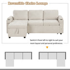 Convertible L-shaped Beige Sofa Couch with Storage, Cup Holders, USB Ports, Chenille Fabric - Grand Goldman Shop