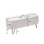 Ivory White Storage Ottoman Bench for End of Bed Gold Legs, Modern Ivory White Faux Fur Entryway Bench Upholstered Padded with Storage for Living Room Bedroom - Grand Goldman Shop