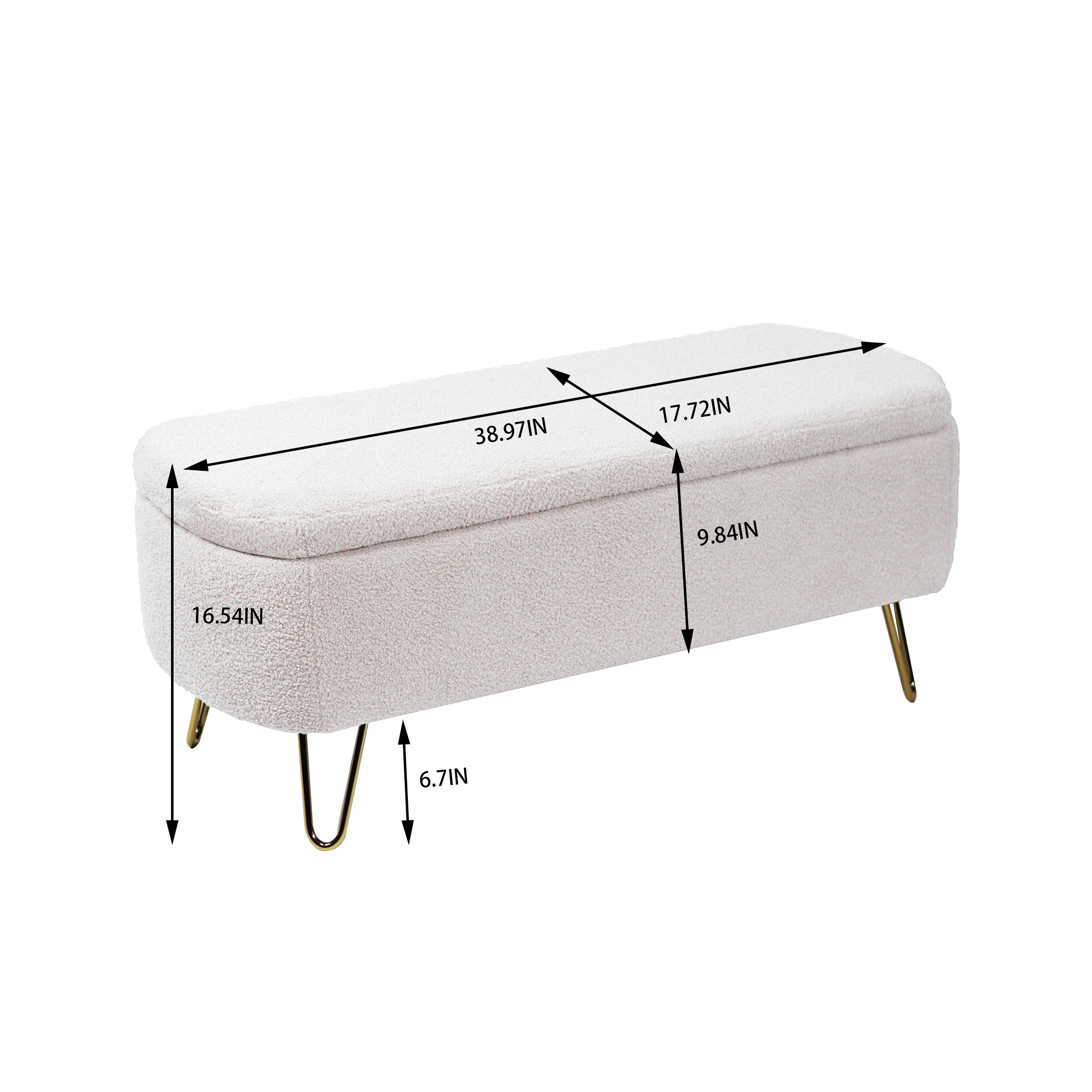 Ivory White Storage Ottoman Bench for End of Bed Gold Legs, Modern Ivory White Faux Fur Entryway Bench Upholstered Padded with Storage for Living Room Bedroom - Grand Goldman Shop