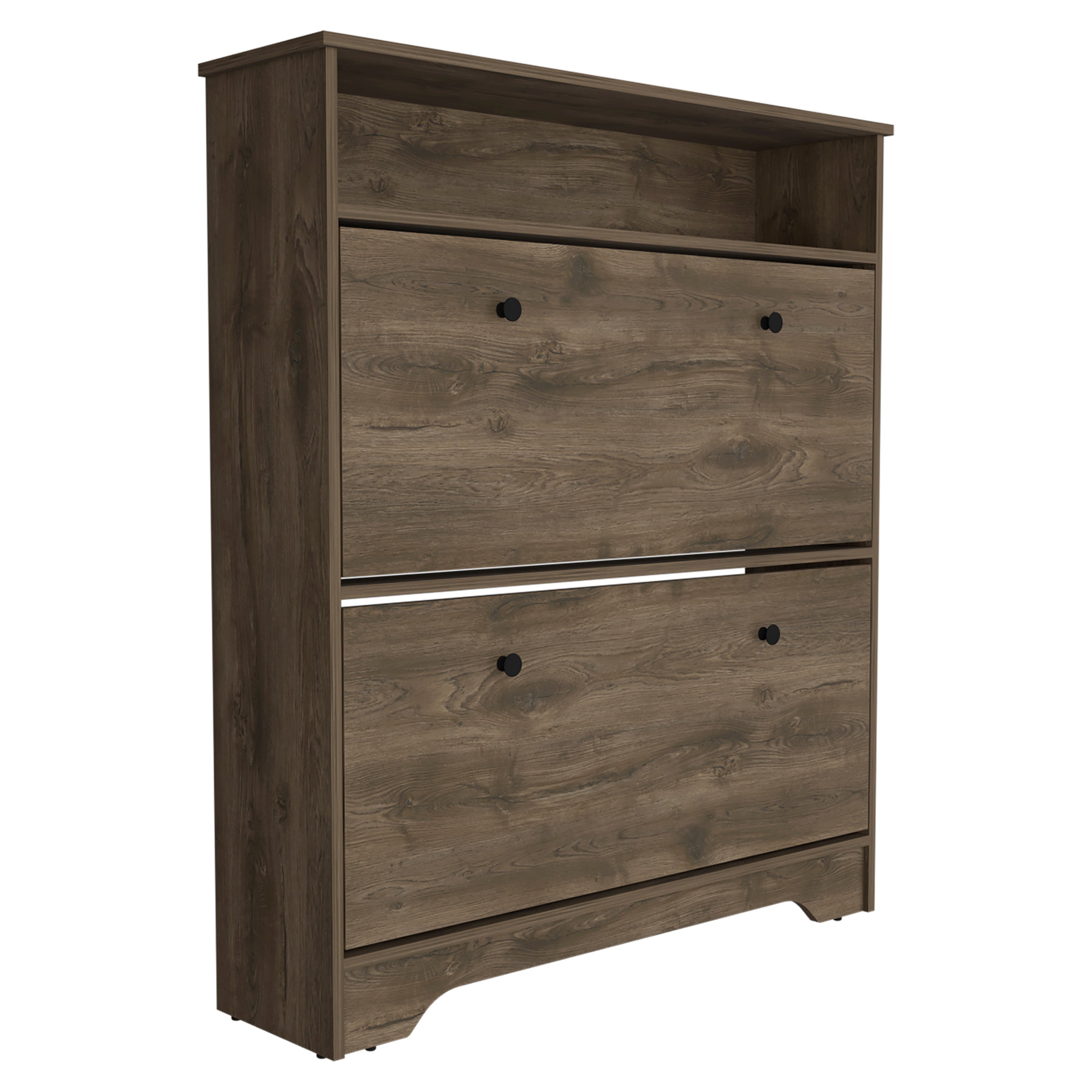 Calgary Shoe Rack, Superior Top, One Open Shelf, Two Extendable Shelves -Dark Brown - Grand Goldman Shop