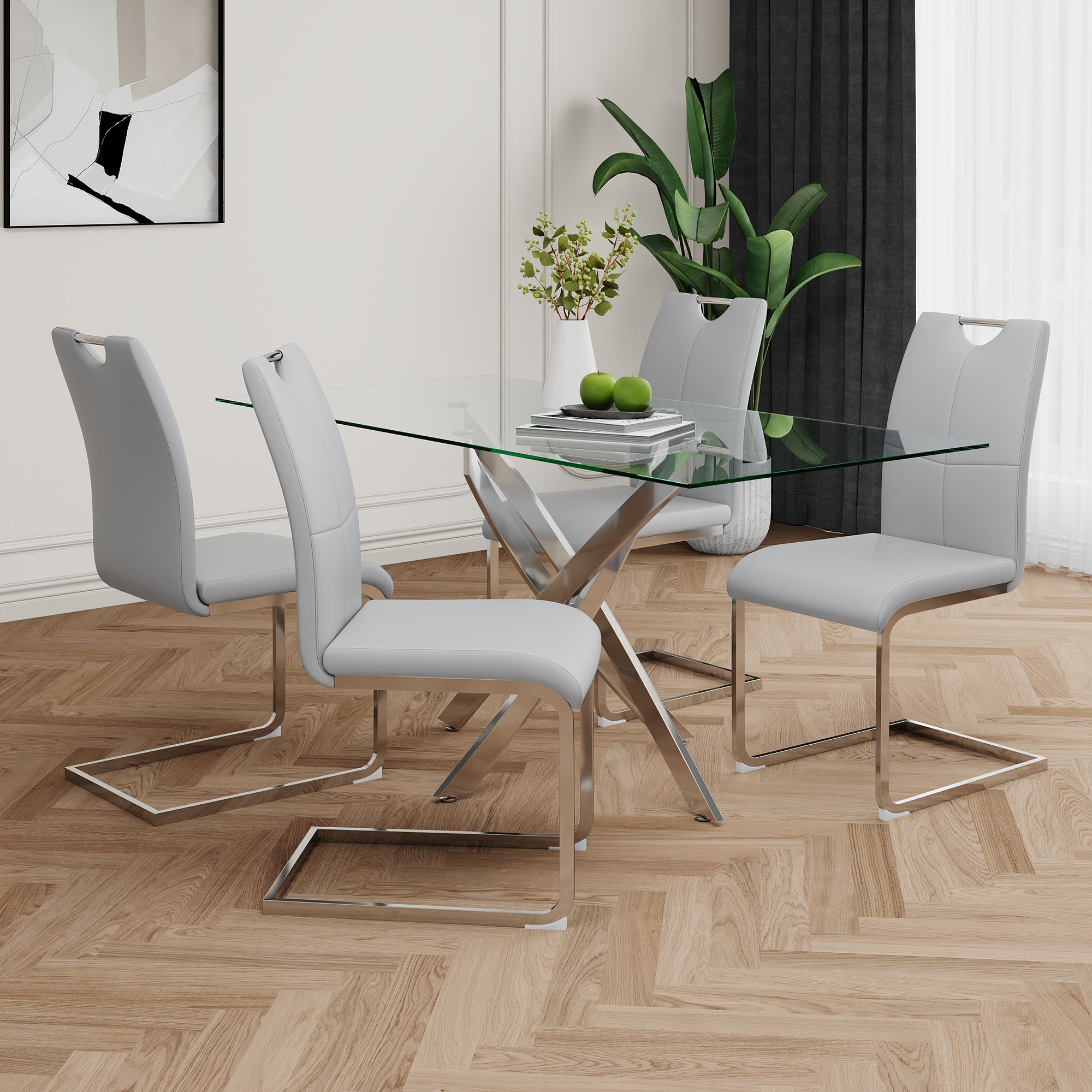 Modern Dining Chairs with Faux Leather Padded Seat Dining Living Room Chairs Upholstered Chair with Chrome Metal Legs Design for Kitchen, Living, Bedroom, Dining Room Side Chairs Set of 4 - Grand Goldman Shop
