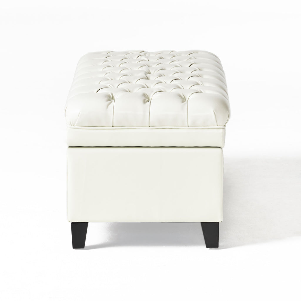 Juliana Storage Ottoman with Hidden Compartment in Ivory PU Leather, 50 x 20.5 Inches - Grand Goldman Shop