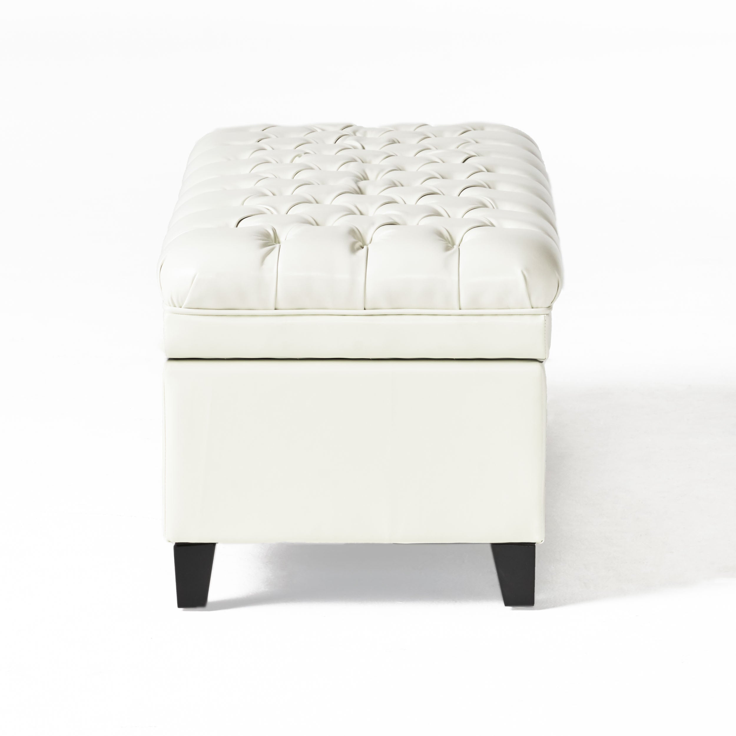 Juliana Storage Ottoman with Hidden Compartment in Ivory PU Leather, 50 x 20.5 Inches - Grand Goldman Shop