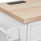 K&K 56.5'' Kitchen Island with Drop Leaf, Power Outlet, Embossed Vertical Stripe Rolling Kitchen Cart on Wheels with 4 Doors , 5 Deep Drawers and Adjustable Shelves, for Kitchen, Dining Room, White - Grand Goldman Shop