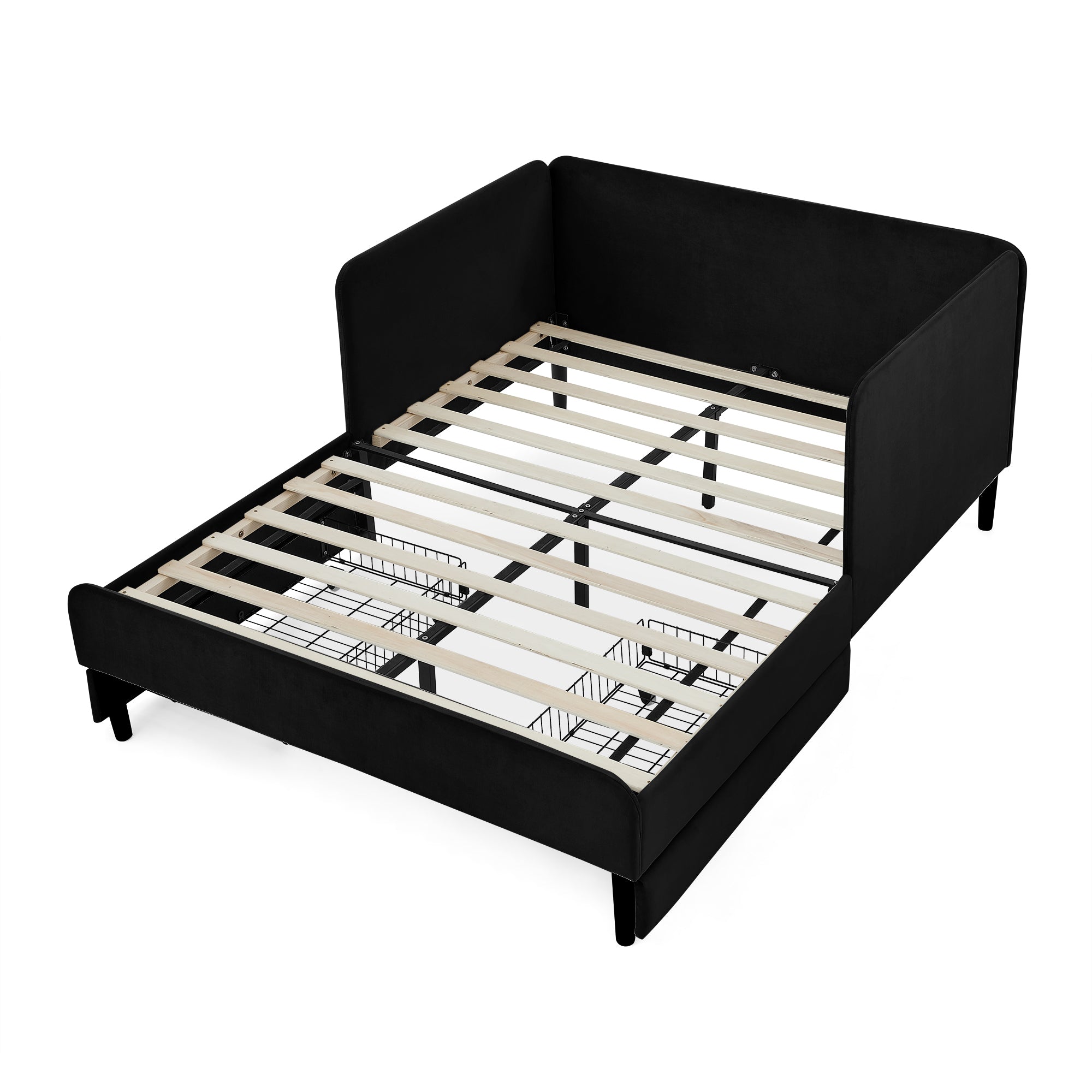 Black Velvet Upholstered Platform Bed Frame with 2 Storage Drawers and Adjustable Sofa Bed, Full Size - Grand Goldman Shop