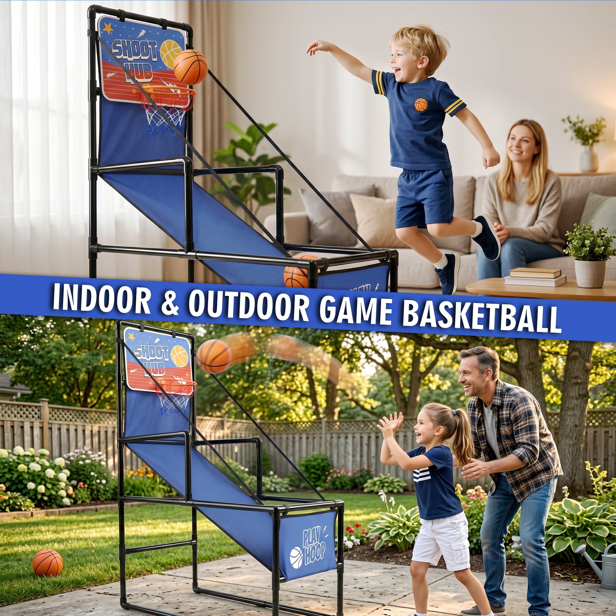 Kids Single Shot Basketball Arcade Game, Indoor Basketball Hoop with 2 Balls & Pump, Foldable Stand for Toddlers & Children |