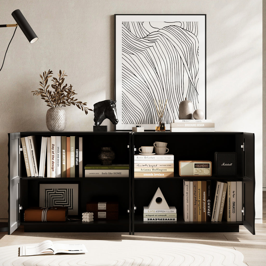 Buffet Cabinet with Storage ,4 Doors Modern Accent Storage Sideboard,Luxurious Floor Cabinet Buffet with Freestanding Anti Dumping for Kitchen, Living Room, 59' Wide Rectangular Sideboard (Black) - Grand Goldman Shop