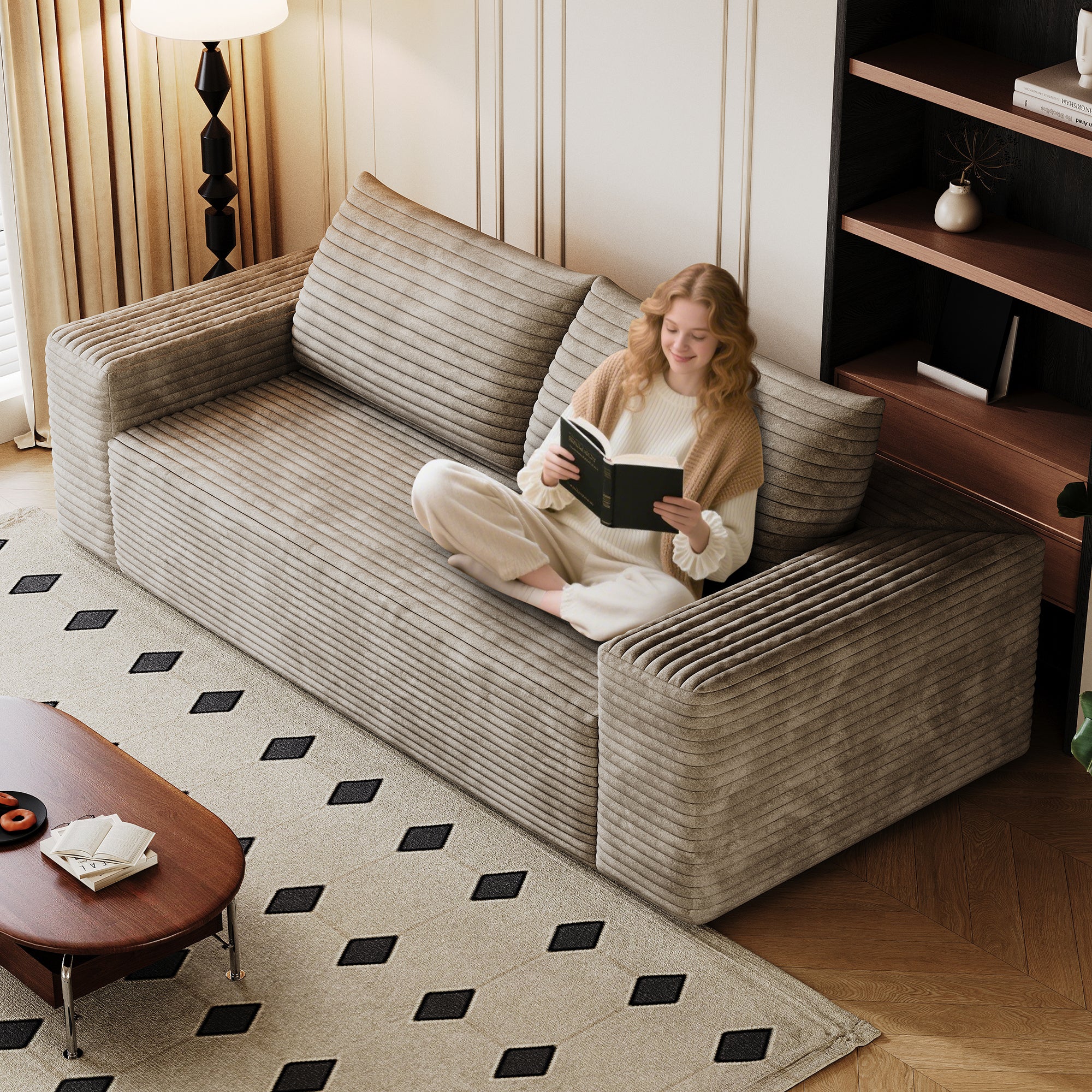 71' 3Setaser Sofa,Corduroy Fabric,Deep Seat Couches,Comfy Loveseat Sofa,No Assembly,1pcs for Living room, Bedroom,Conference room ,Apartment,Camel - Grand Goldman Shop