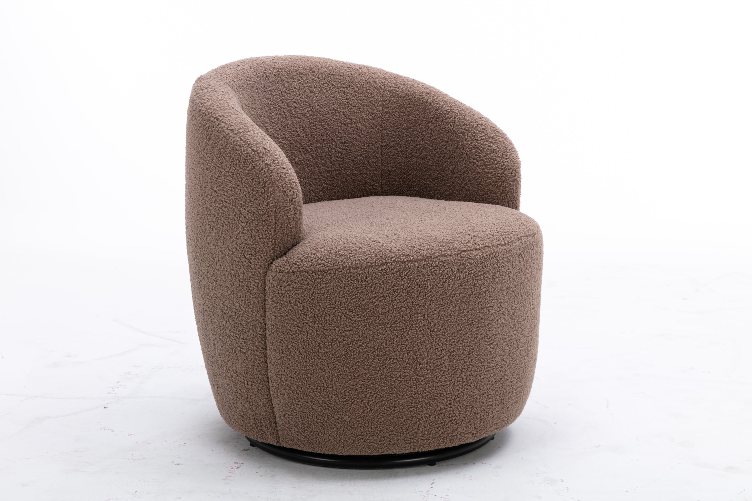 Teddy Fabric Swivel Accent Armchair Barrel Chair With Black Powder Coating Metal Ring,Coffee Brown - Grand Goldman Shop