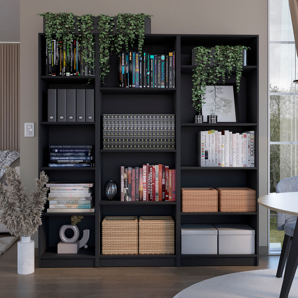 Dupree 3 Piece Home Bookcase set, 67' Wide with 14 Shelves ,  Living Room Set Set  Black - Grand Goldman