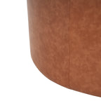 Upholstered Round Ottoman,PU Leather, Cognac Brown - Grand Goldman Shop