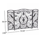 Mariella Traditional Floral Iron Fireplace Screen with Ornate Design in Black Brushed Silver Finish - Grand Goldman Shop