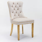 A&A Furniture,Nikki Collection Modern, High-end Tufted Solid Wood Contemporary Velvet Upholstered Dining Chair with Golden Stainless Steel Plating Legs,Nailhead Trim,Set of 2,Beige and Gold, SW1601BG - Grand Goldman Shop
