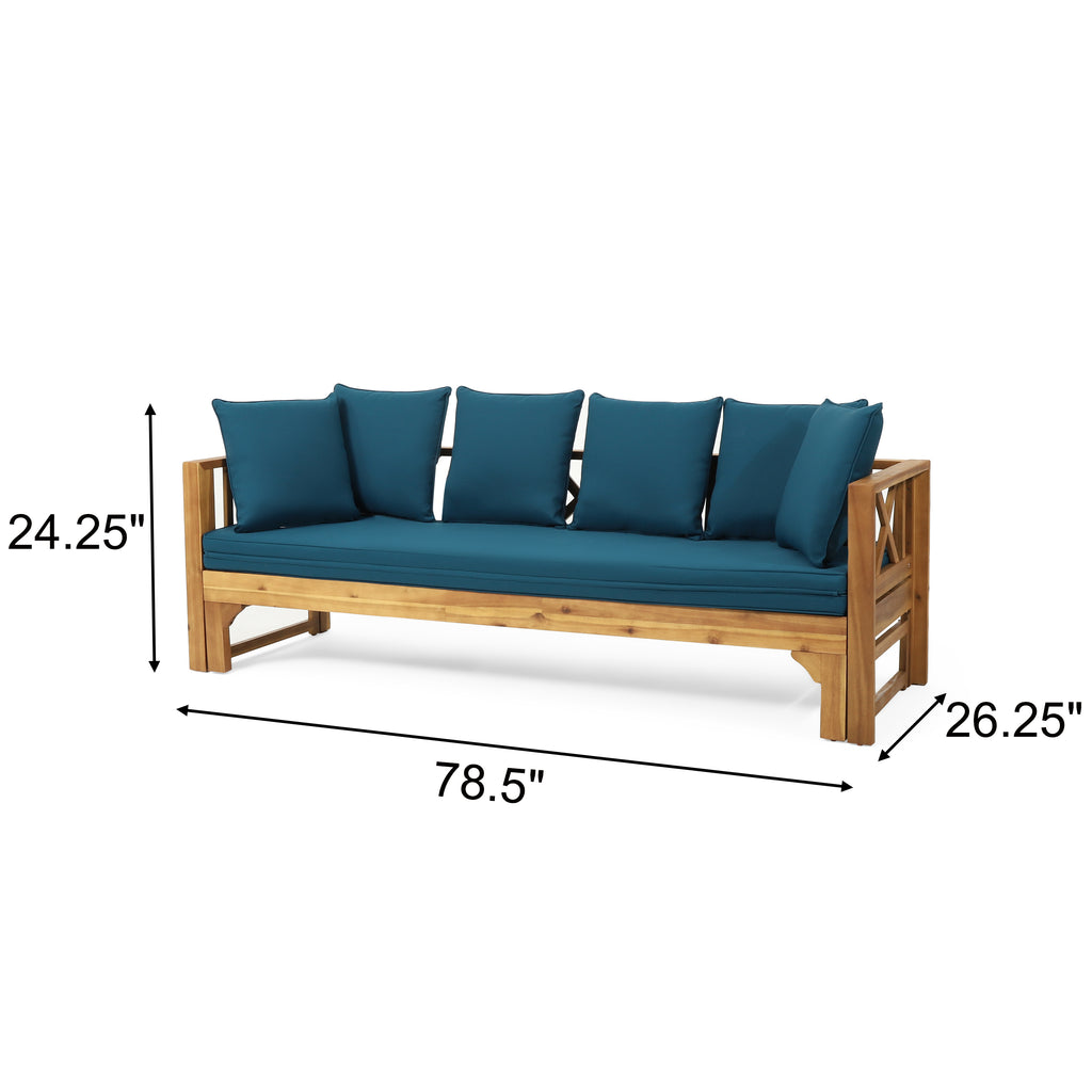 Outdoor Daybed with X-Shaped Panel Backrest and Armrests, Teak - Grand Goldman Shop