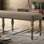 Birmingham Microfiber Upholstered Bench with Nail Head Trim in Driftwood Finish - Grand Goldman Shop