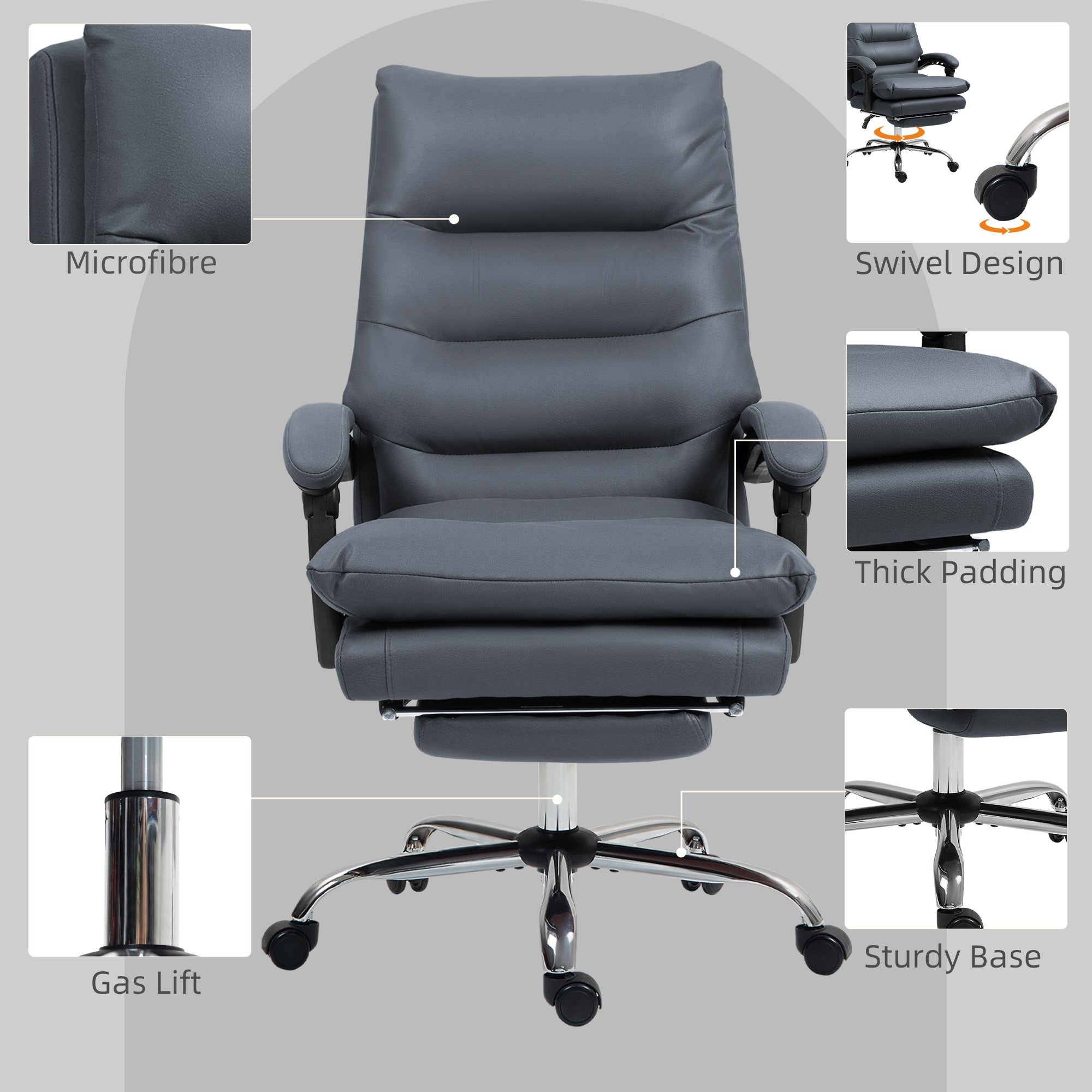 Microfibre Massage Office Chair, Heated Reclining Chair with Footrest, Dark Gray | Premium Home Decor - Grand Goldman